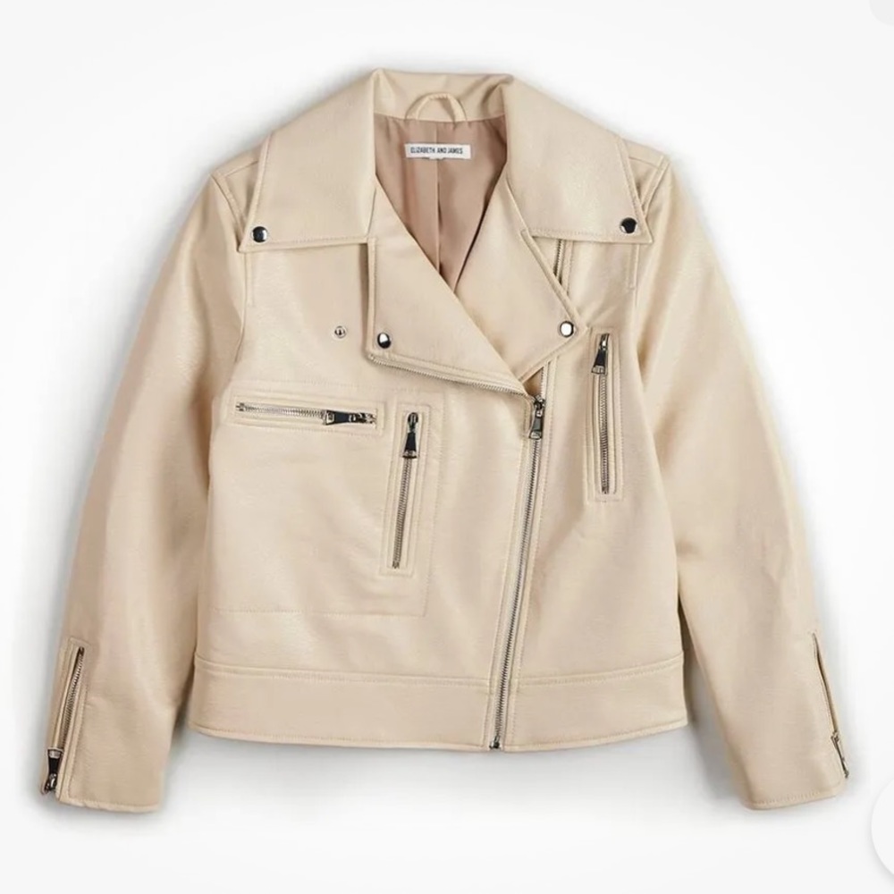Elizabeth and James Ivory Cream Faux Leather Zip motto style jacket